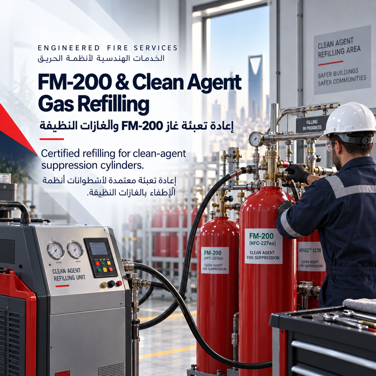 إعادة تعبئة غاز FM-200 والغازات النظيفة